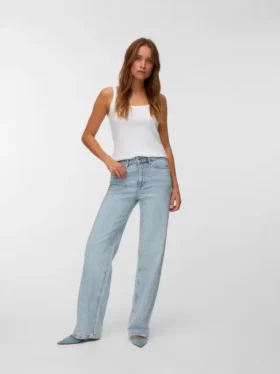 Jeans Vmtessa a vita alta e gamba larga con strass