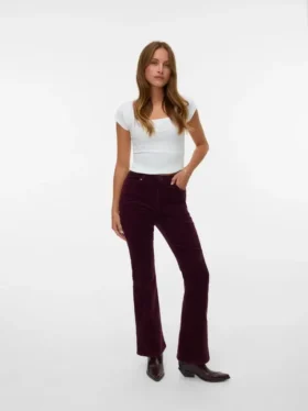 Pantaloni in velluto a coste a vita alta Vmsiga
