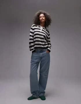 Polo a righe in maglieria leggera Topshop