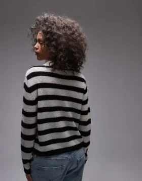 Polo a righe in maglieria leggera Topshop
