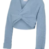 Vestibilità regolare, scollo a V, polsini risvoltati, spalle scese, maglione
