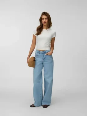 Vmsandie – Jeans cropped a vita media e vestibilità ampia in tessuto elasticizzato